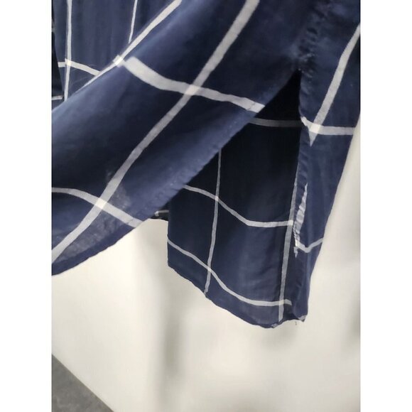 Athleta Womens Presidio Tunic Top Size Small Navy Windowpane 1/4 Button Cotton - Picture 5 of 9